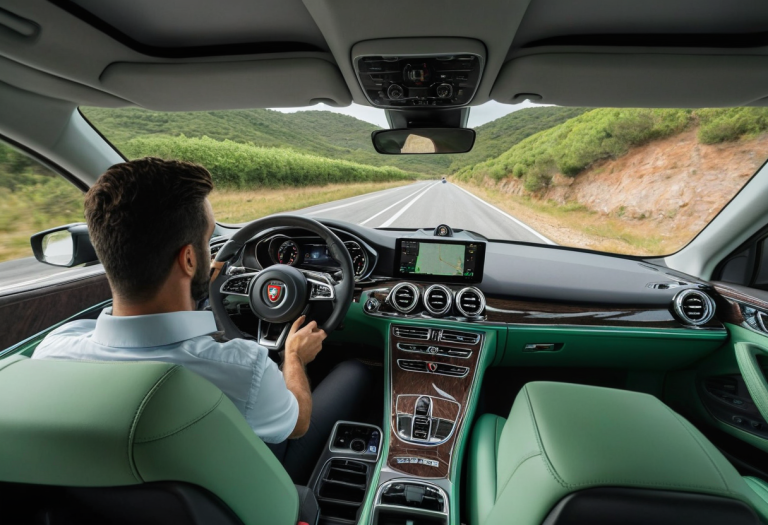 Condutor satisfeito ao volante do seu carro